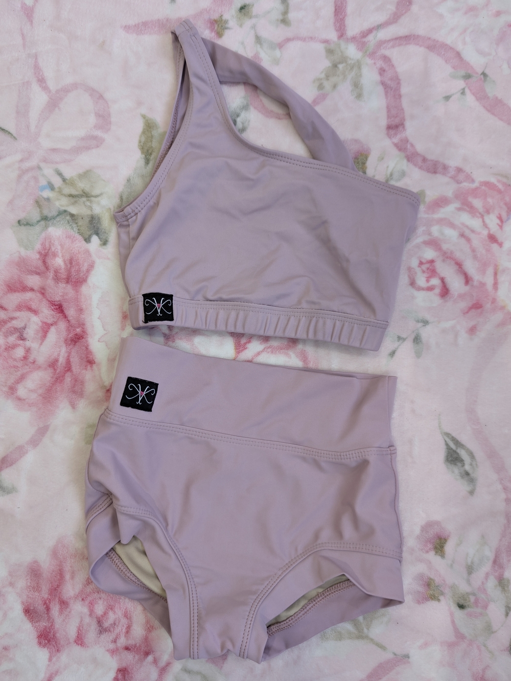 Kids Lilac One-Shoulder Dance Set with High-Waist Briefs